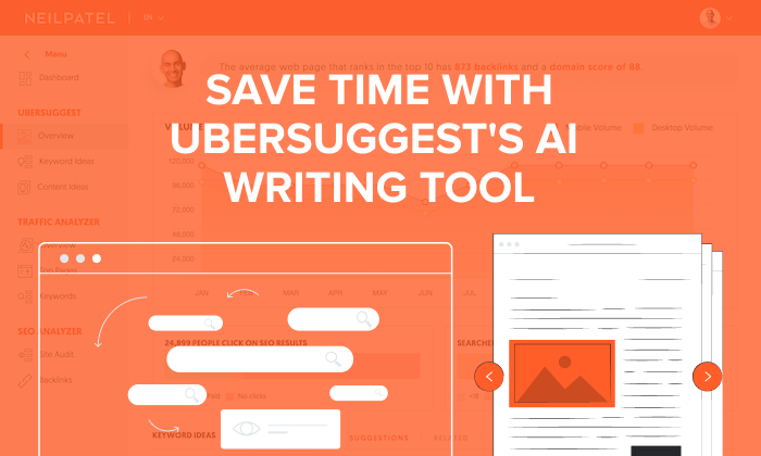 Graphic that says, "Save time with Ubersuggest